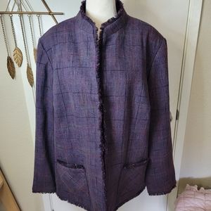 SAG HARBOR Blazer Jacket With Tweed Fringe and shoulder pads